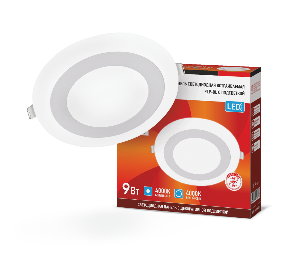 Панель светодиодная встраиваемая круглая RLP-BL 9Вт 230В 4000К 540Лм 145мм с подсветкой белая IP20 IN HOME          