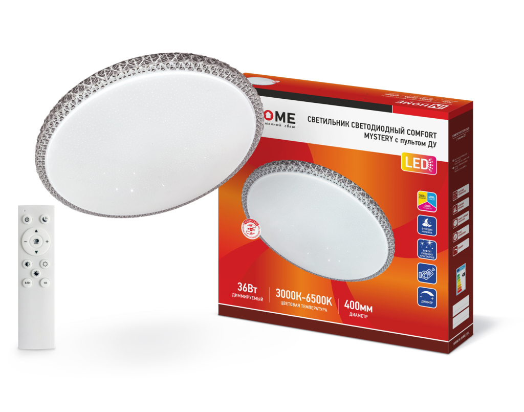 Светильник светодиодный COMFORT MYSTERY 36Вт 230В 3000-6500K 2900Лм 400x70мм с пультом ДУ IN HOME