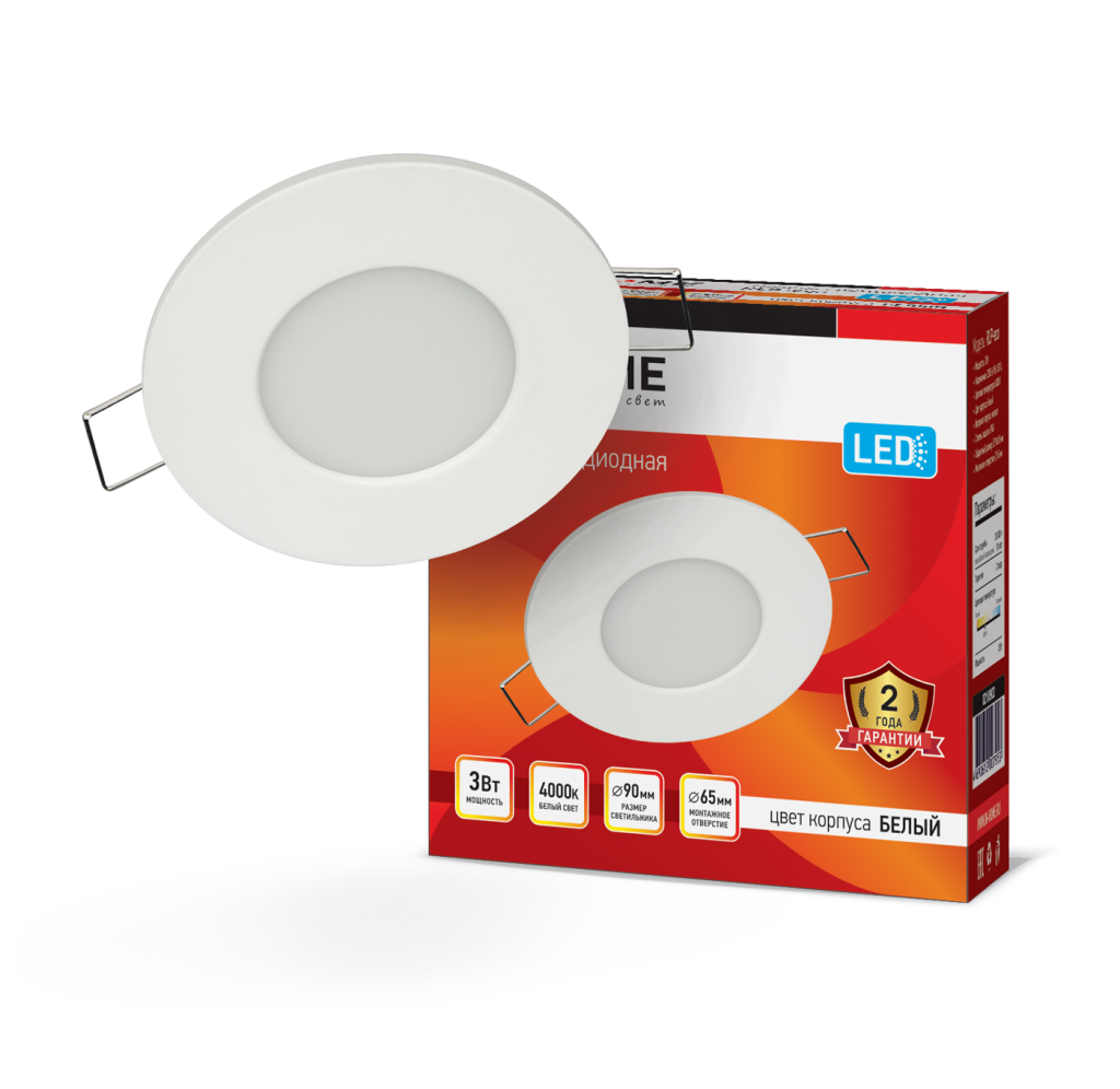 Панель светодиодная встраиваемая круглая RLP-eco 3Вт 230В 4000К 210Лм 83мм белая IP40 IN HOME