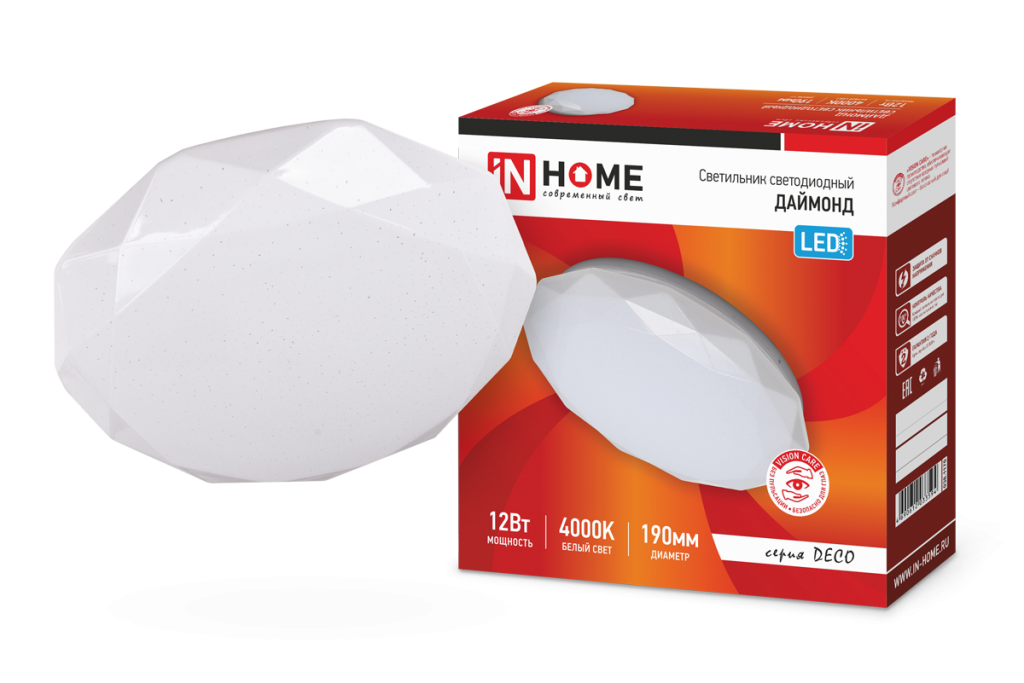 Светильник светодиодный серии DECO 12Вт 230В 4000К 780лм 190х55мм ДАЙМОНД IN HOME