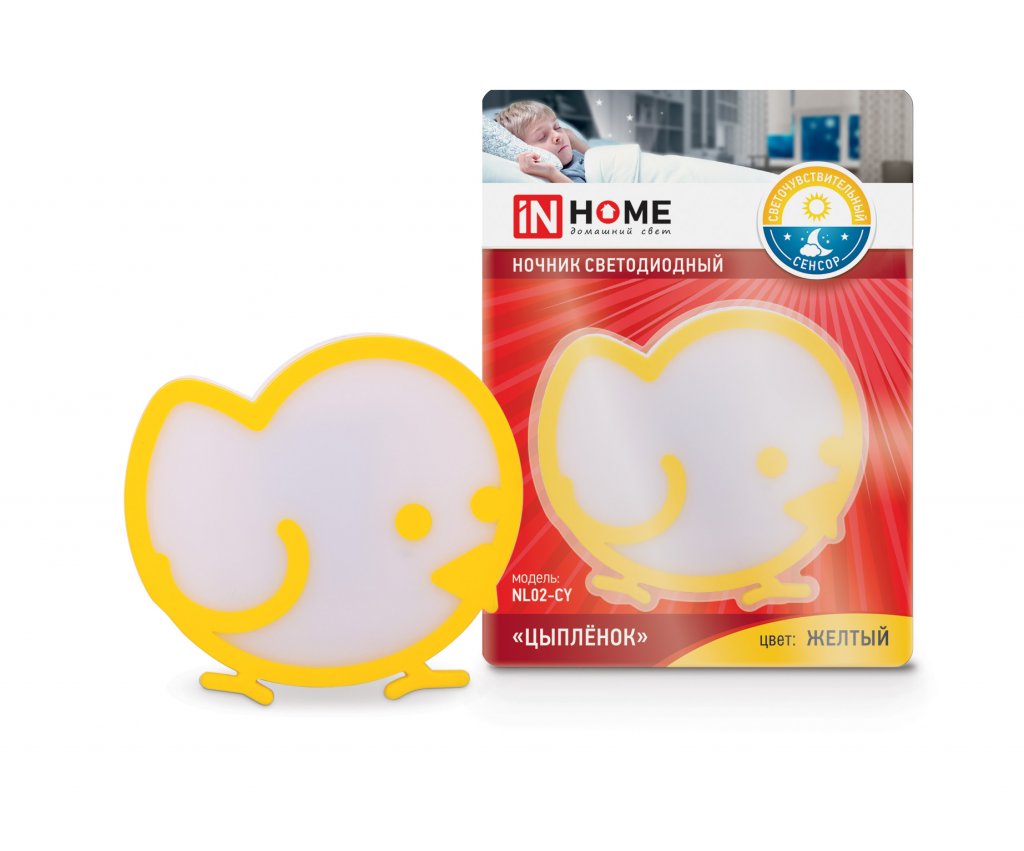 Ночник светодиодный NL02-CY Цыпленок с датчиком освещения 230В ЖЕЛТЫЙ IN HOME