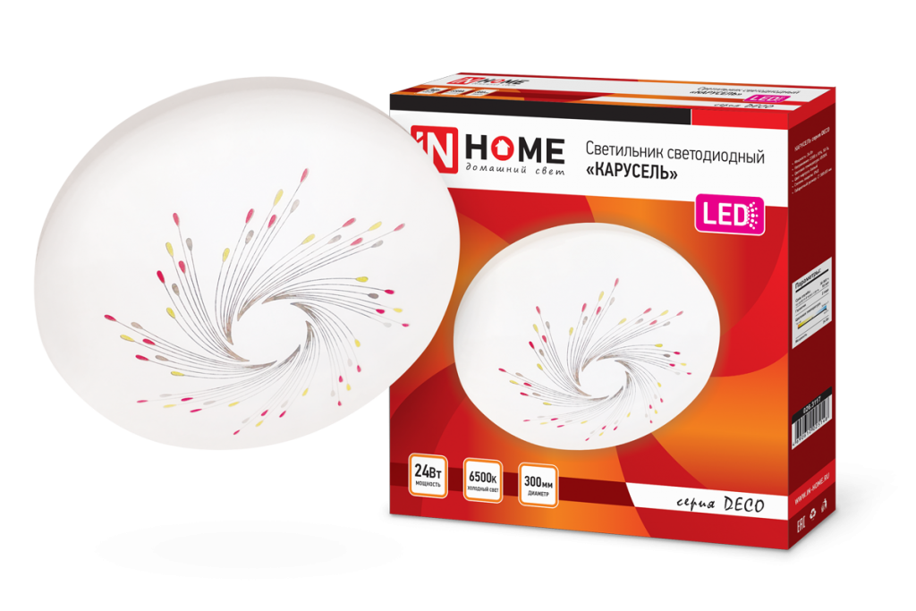 Светильник светодиодный серии DECO 24Вт 230В 6500К 1560лм 300х55мм КАРУСЕЛЬ IN HOME