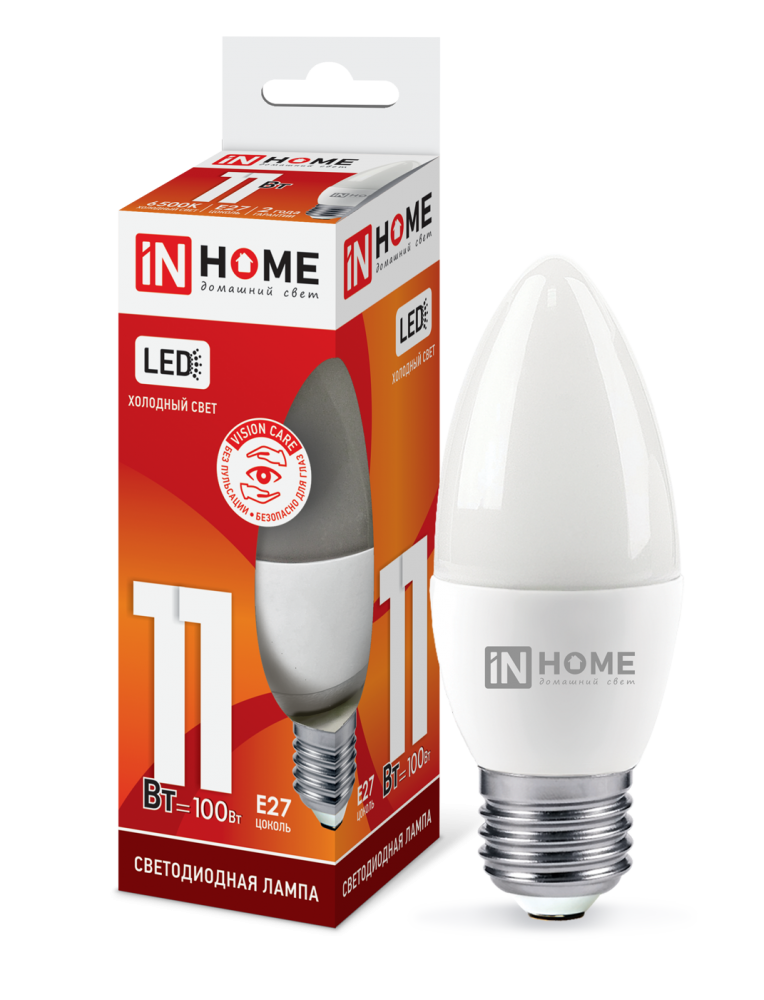 Лампа светодиодная LED-СВЕЧА-VC 11Вт 230В Е27 6500К 990Лм IN HOME