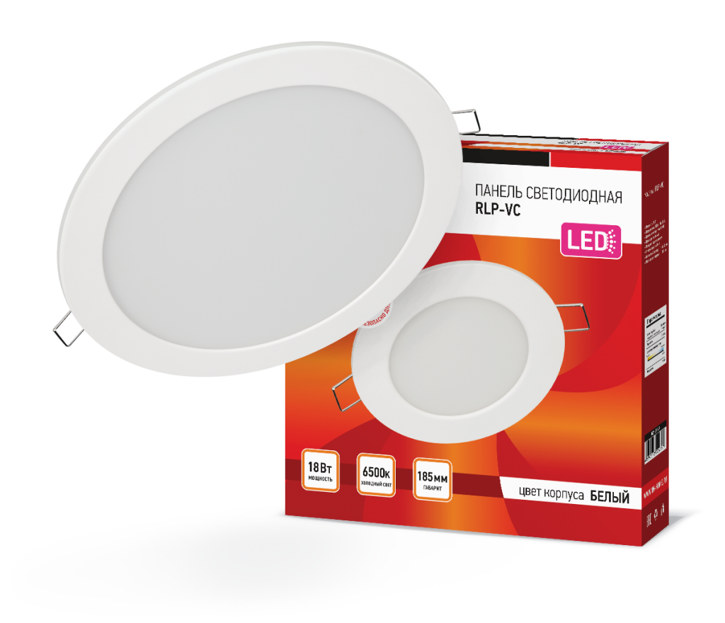 Панель светодиодная встраиваемая круглая RLP-VC 18Вт 230В 6500К 1440Лм 185мм белая IP40 IN HOME
