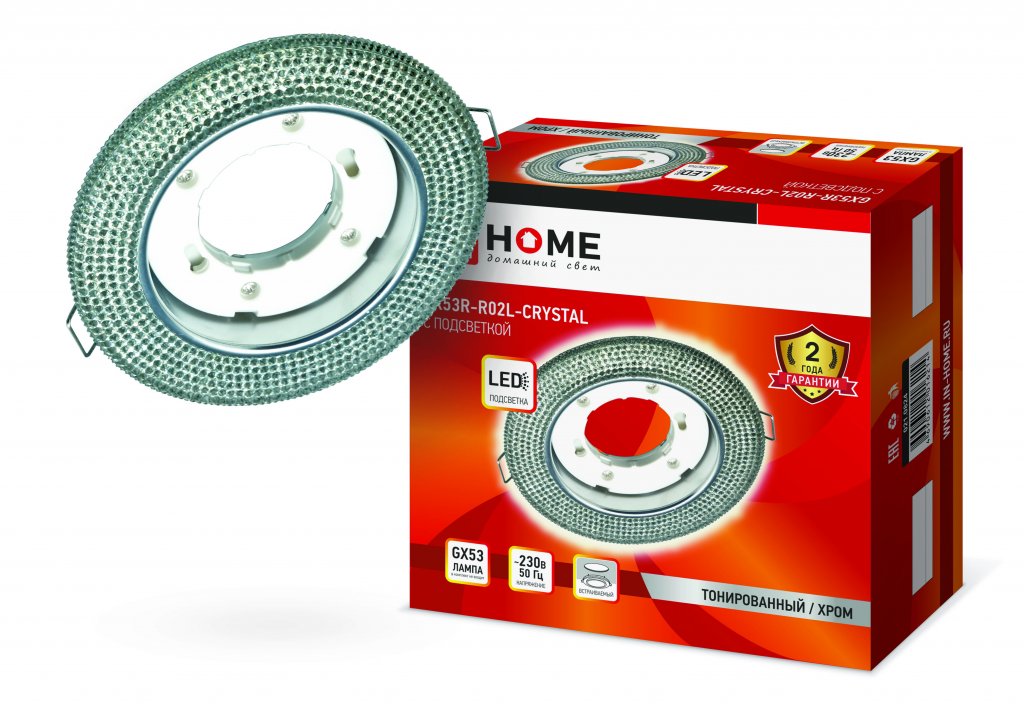 Светильник встраиваемый GX53R-crystal R02L под лампу GX53 с подсветкой 230B Тонированный/ Хром IN HOME