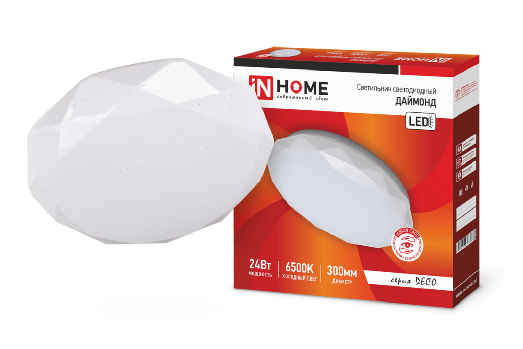 Светильник светодиодный серии DECO 24Вт 230В 6500К 1560лм 300х55мм ДАЙМОНД IN HOME