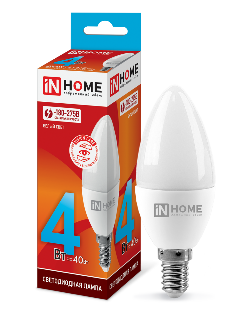 Лампа светодиодная LED-СВЕЧА-VC 4Вт 230В Е14 4000К 360Лм IN HOME