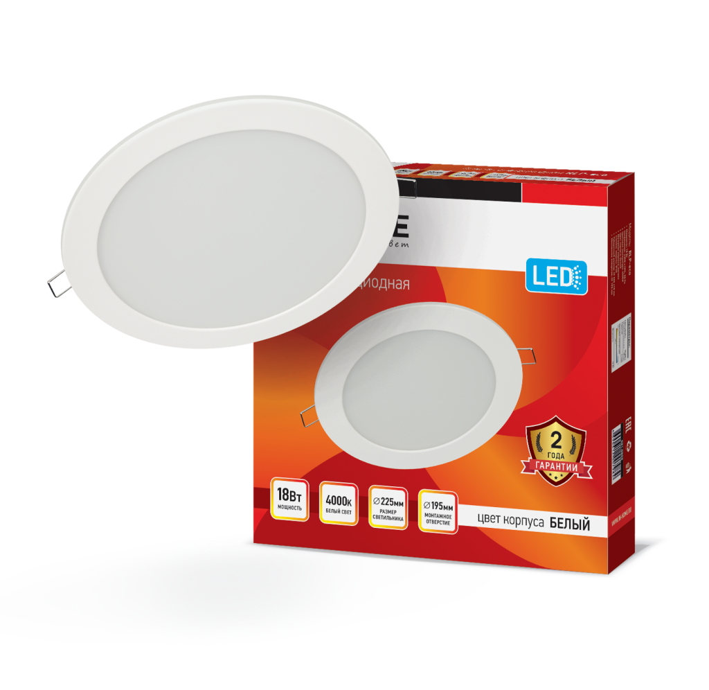 Панель светодиодная встраиваемая круглая RLP-eco 18Вт 230В 4000К 1080Лм 225мм белая IP40 IN HOME