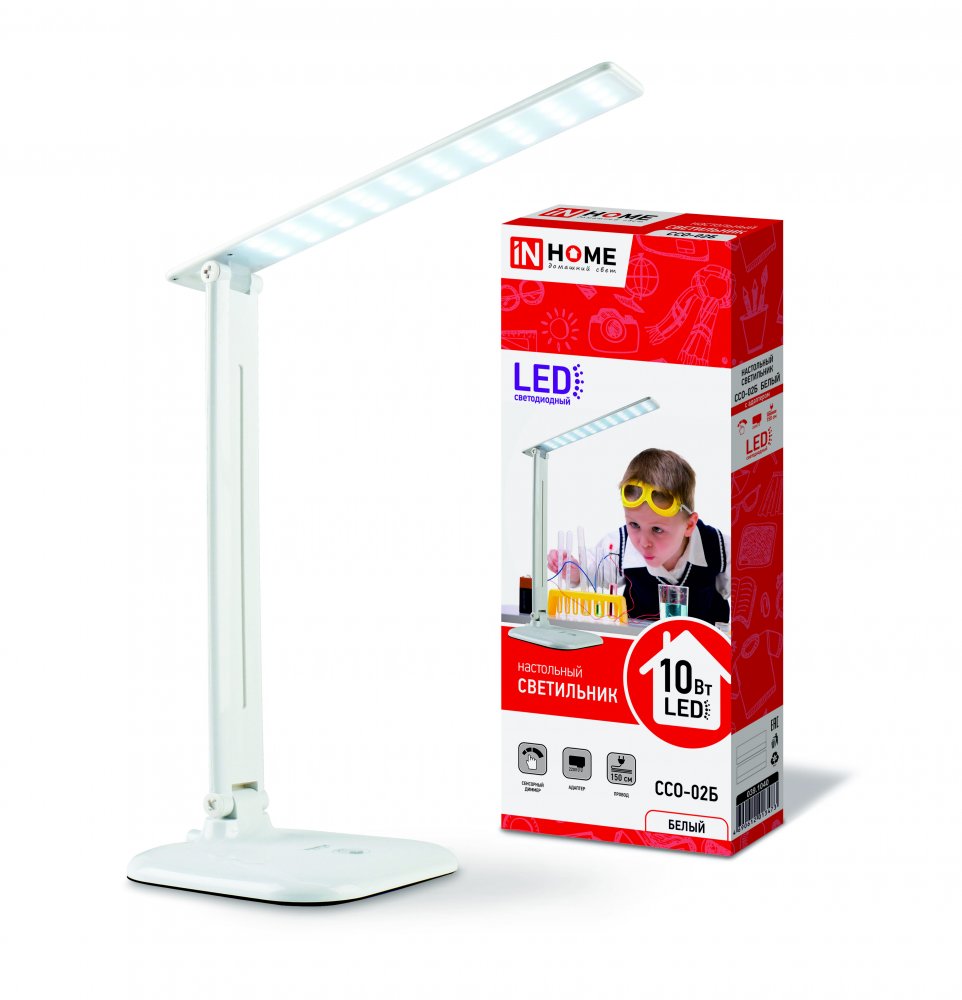 Светильник настольный светодиодный ССО-02Б 10Вт сенсор-диммер адаптер БЕЛЫЙ IN HOME