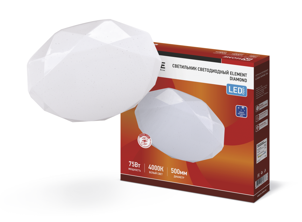 Светильник светодиодный ELEMENT DIAMOND 75Вт 230В 4000K 6000Лм 500x80мм IN HOME