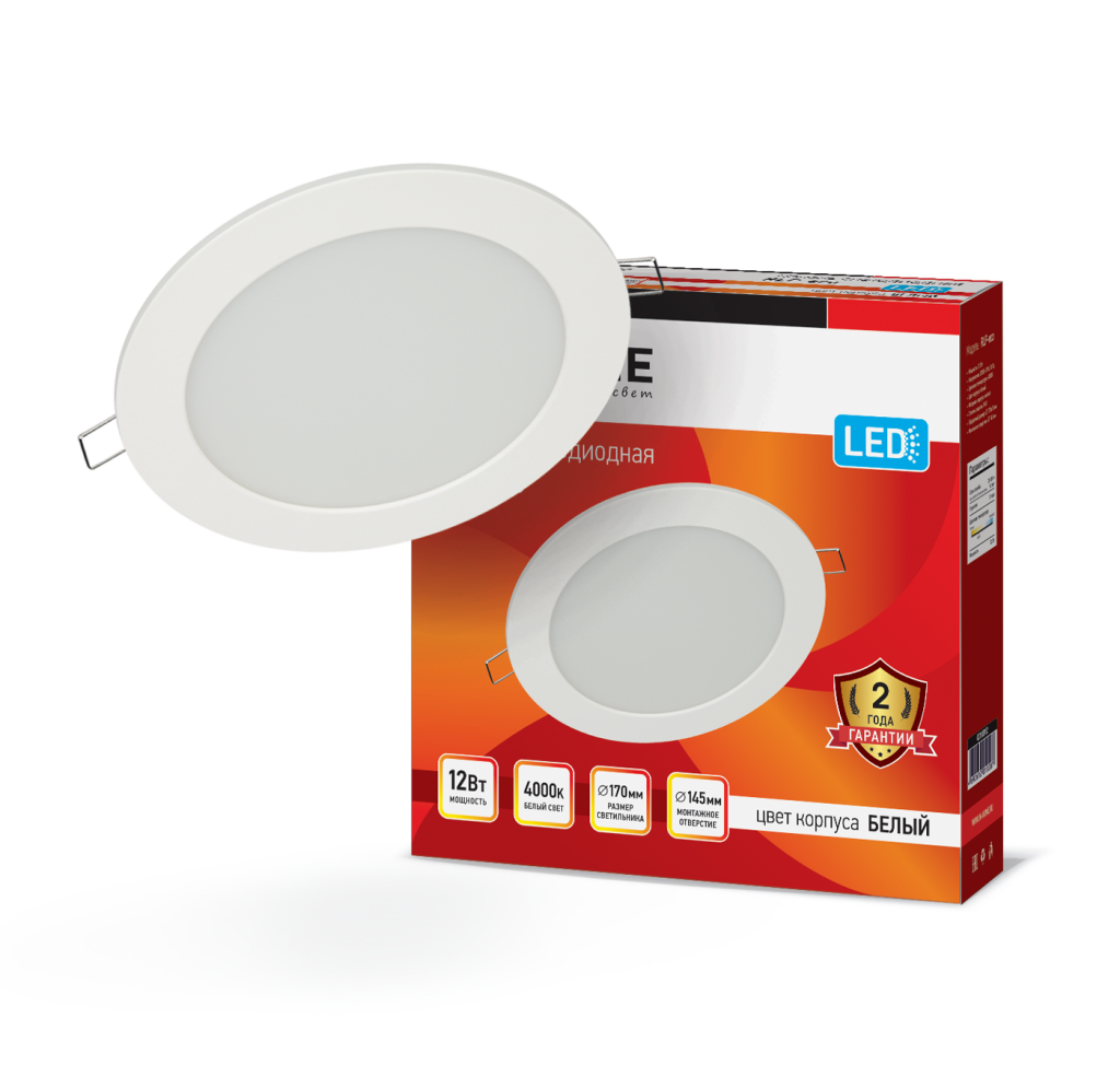 Панель светодиодная встраиваемая круглая RLP-eco 12Вт 230В 4000К 840Лм 170мм белая IP40 IN HOME