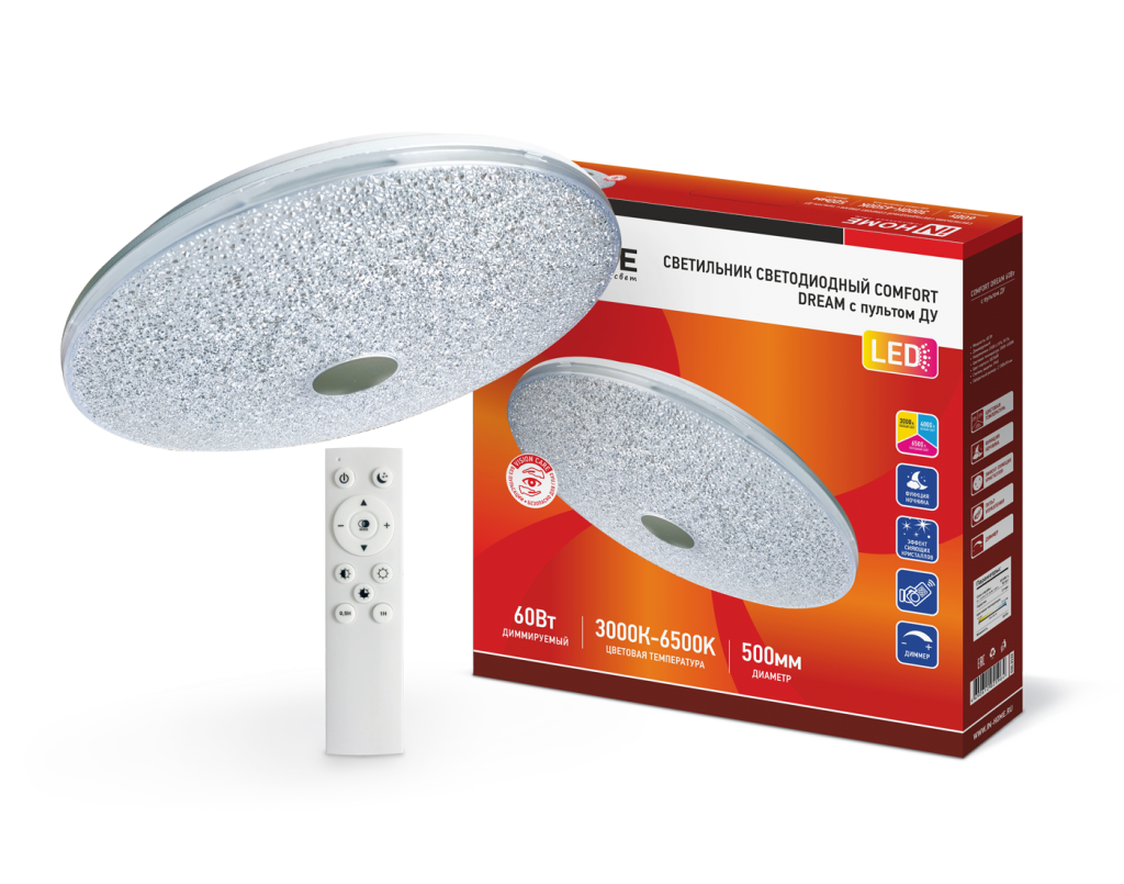 Светильник светодиодный COMFORT DREAM 60Вт 230В 3000-6500K 4800Лм 500x90мм с пультом ДУ IN HOME