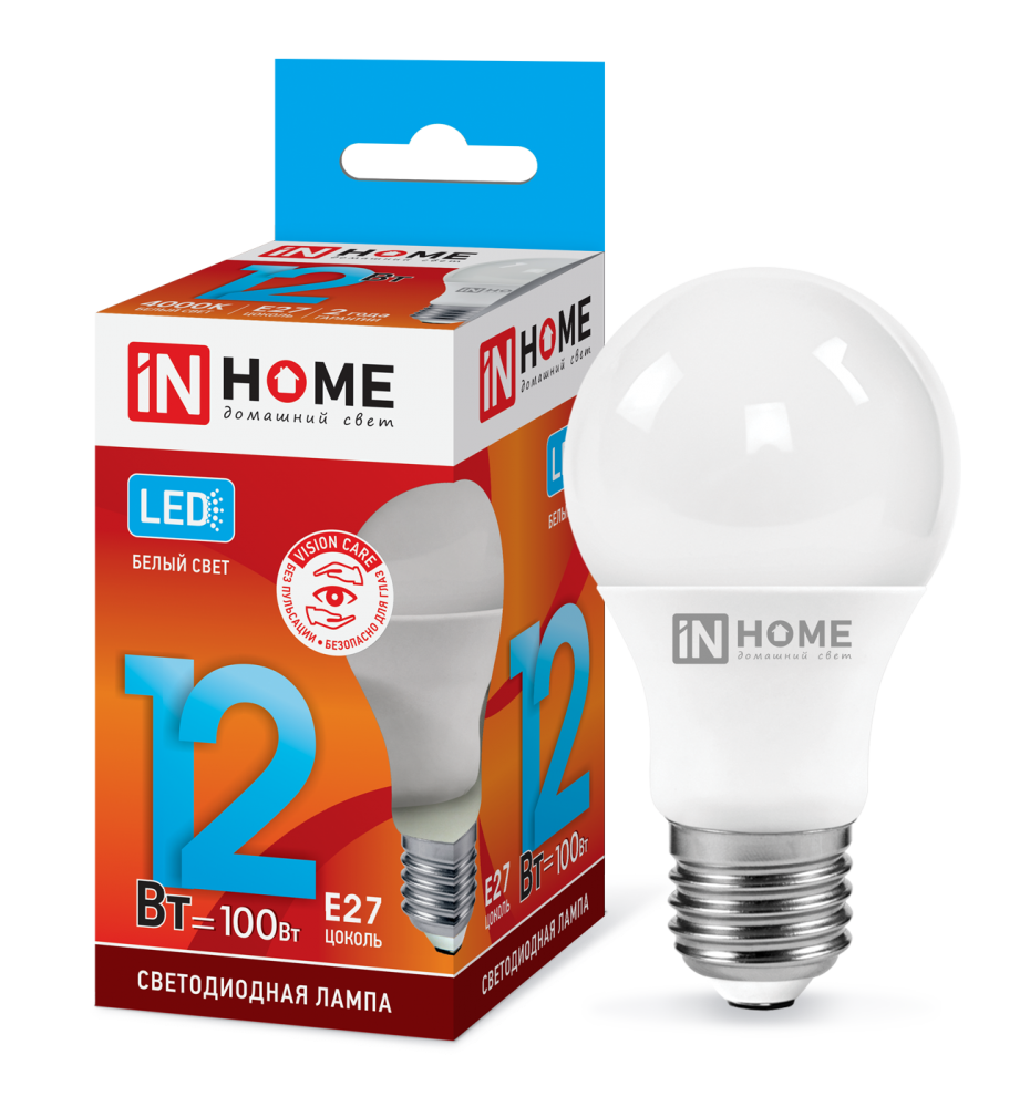 Лампа светодиодная LED-A60-VC 12Вт 230В Е27 4000К 1080Лм IN HOME