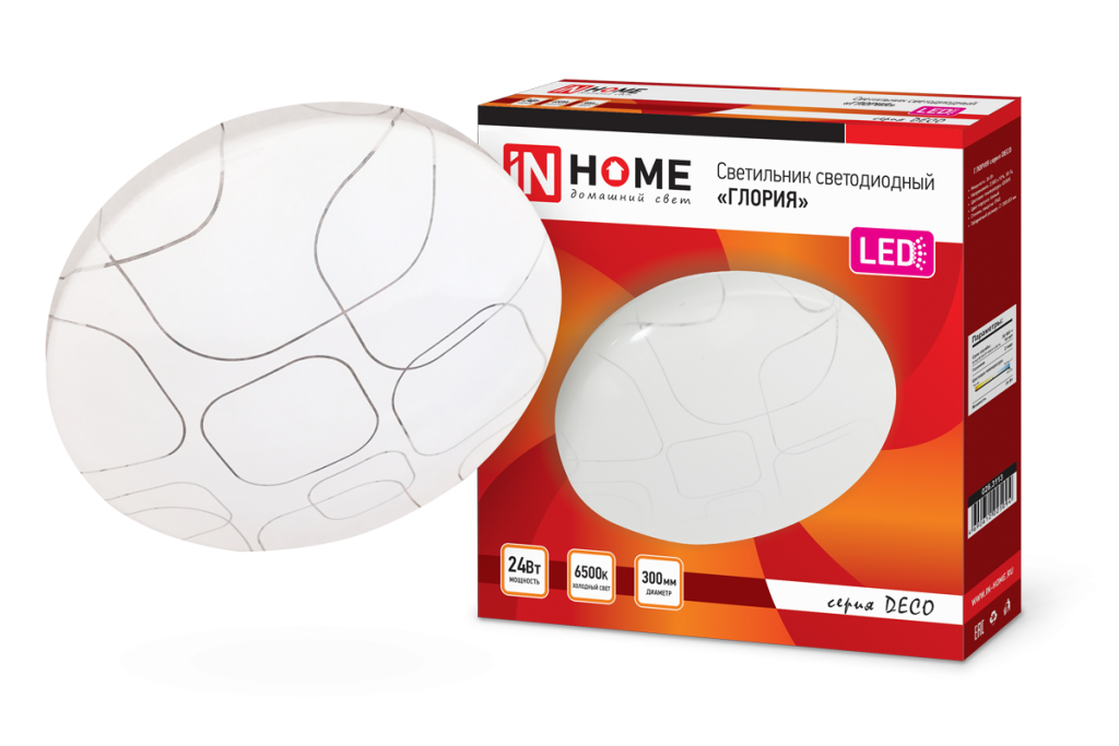 Светильник светодиодный серии DECO 24Вт 230В 6500К 1560лм 300х55мм ГЛОРИЯ IN HOME