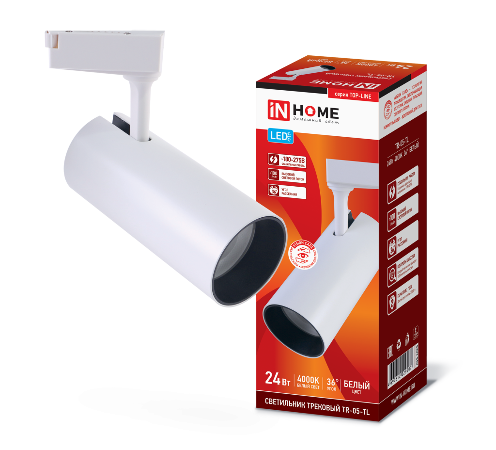 Светильник трековый светодиодный TR-05-TL 24Вт 4000К 2400Лм IP40 36 градусов белый серии TOP-LINE IN HOME
