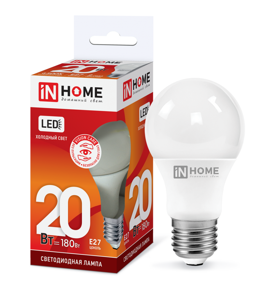 Лампа светодиодная LED-A60-VC 20Вт 230В Е27 6500К 1800Лм IN HOME