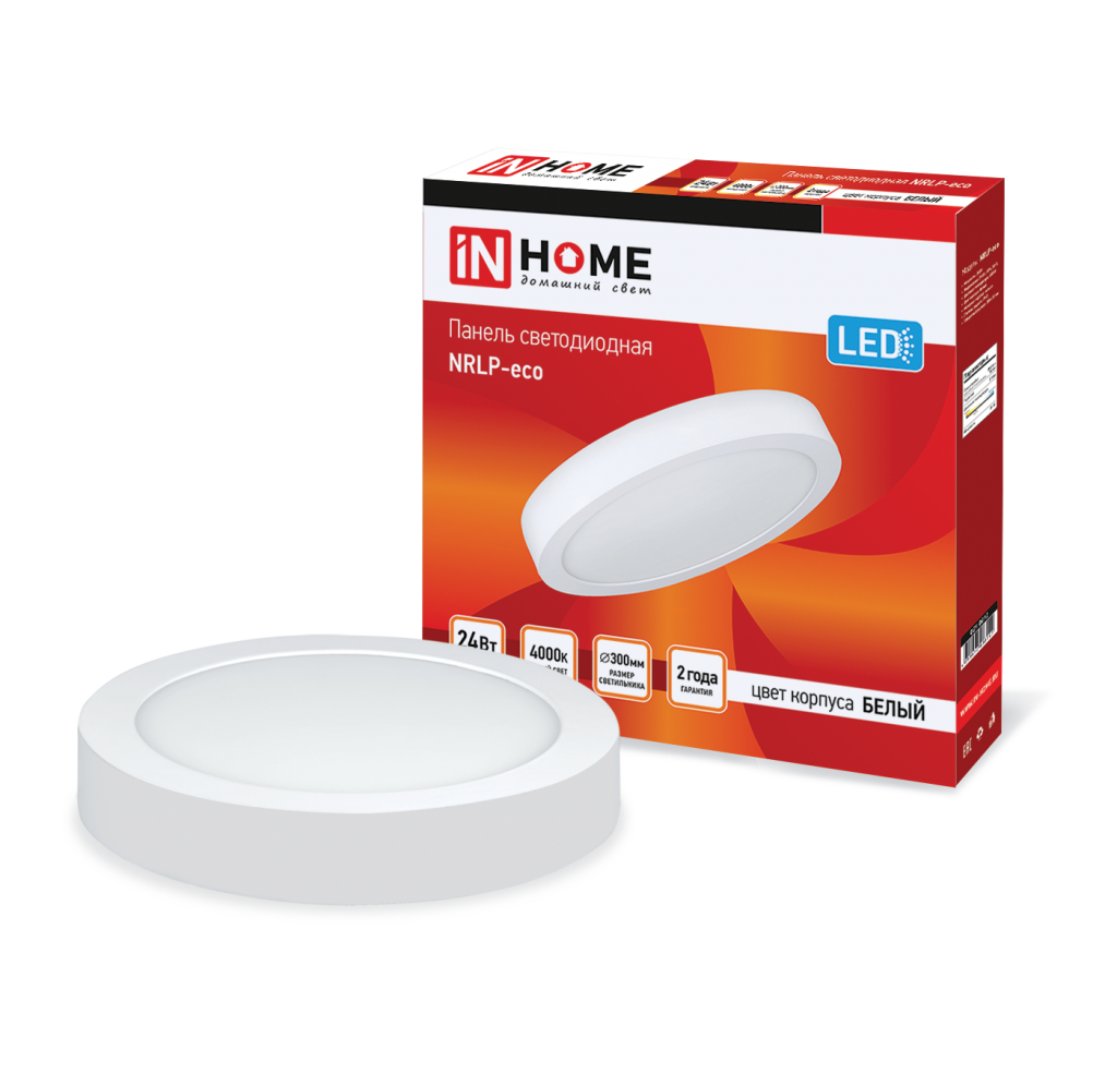 Панель светодиодная накладная круглая NRLP-eco 24Вт 230В 4000К 1680Лм 300мм белая IP40 IN HOME