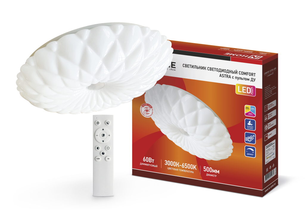 Светильник светодиодный COMFORT ASTRA 60Вт 230В 3000-6500K 4800Лм 500x100мм с пультом ДУ IN HOME