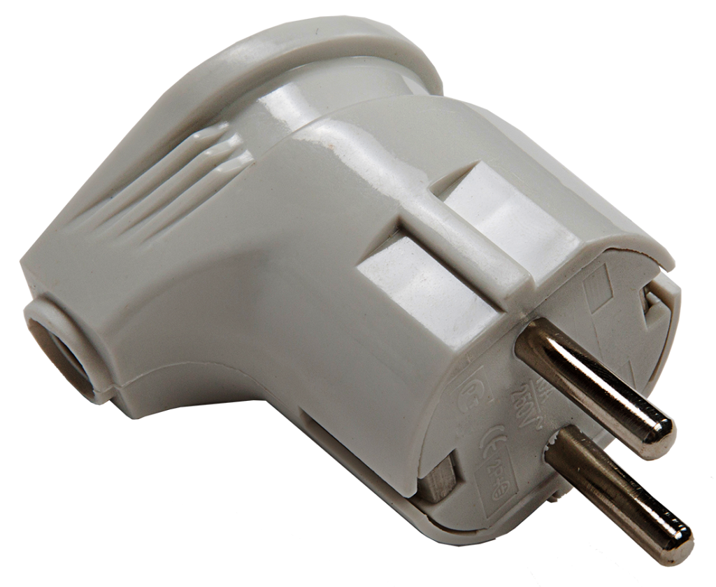 Вилка угловая с заземлением 16А белая 4110 IN HOME