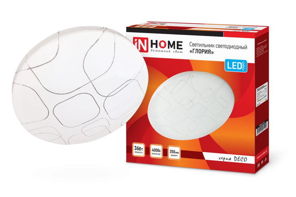 Светильник светодиодный серии DECO 36Вт 230В 4000К 2340лм 350х55мм ГЛОРИЯ IN HOME