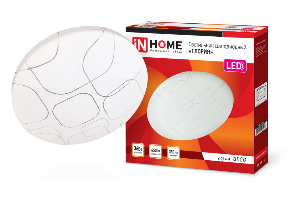 Светильник светодиодный серии DECO 36Вт 230В 6500К 2340лм 350х55мм ГЛОРИЯ IN HOME