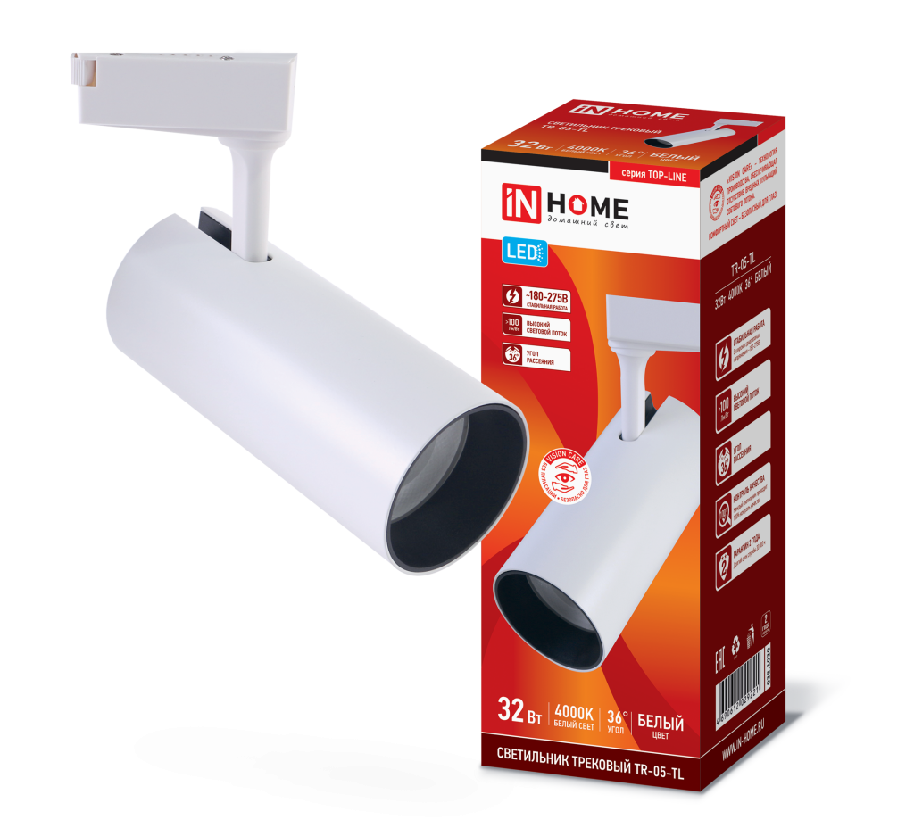 Светильник трековый светодиодный TR-05-TL 32Вт 4000К 3200Лм IP40 36 градусов белый серии TOP-LINE IN HOME