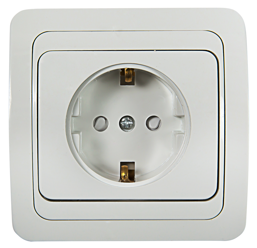 Розетка одинарная с заземлением со шторкой CLASSICO белая 2028x IN HOME