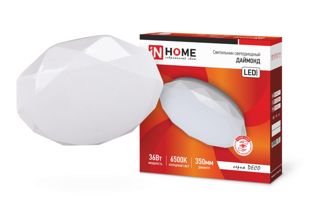 Светильник светодиодный серии DECO 36Вт 230В 6500К 2340лм 350х55мм ДАЙМОНД IN HOME