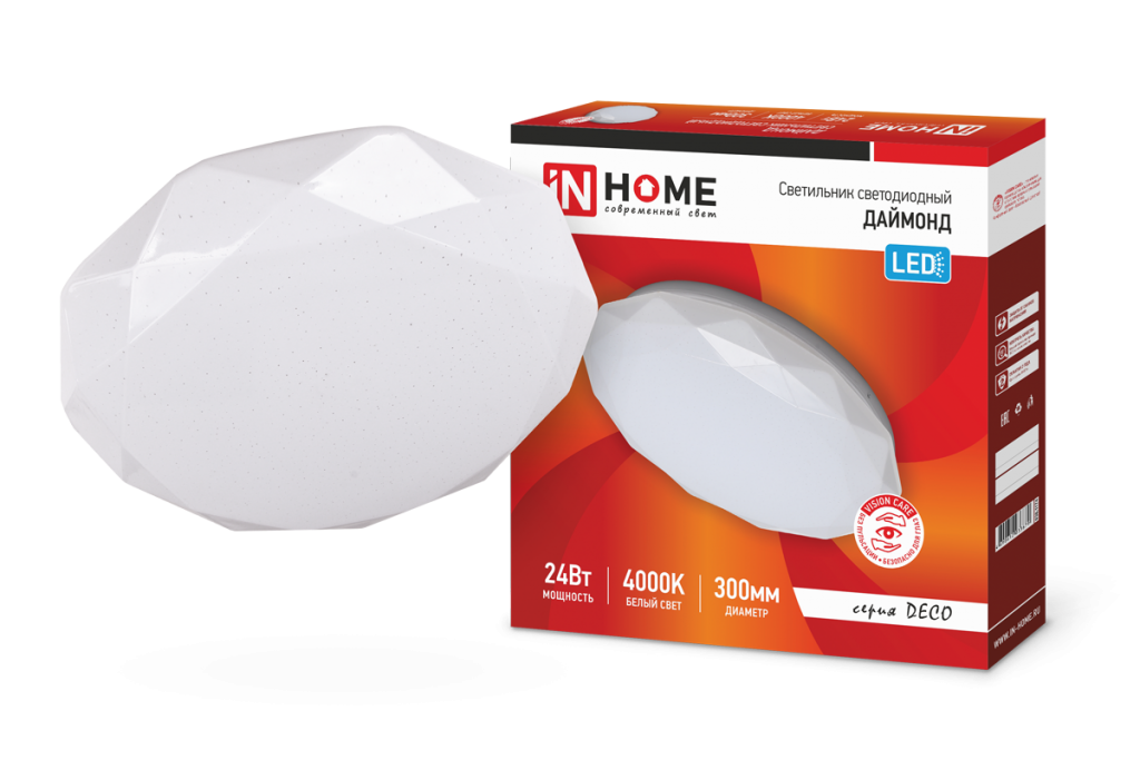 Светильник светодиодный серии DECO 24Вт 230В 4000К 1560лм 300х55мм ДАЙМОНД IN HOME