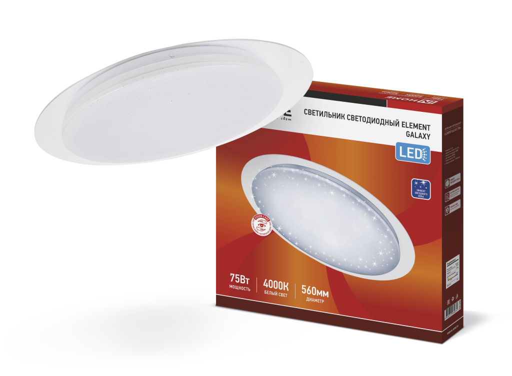 Светильник светодиодный ELEMENT GALAXY 75Вт 230В 4000K 6000Лм 560x85мм IN HOME
