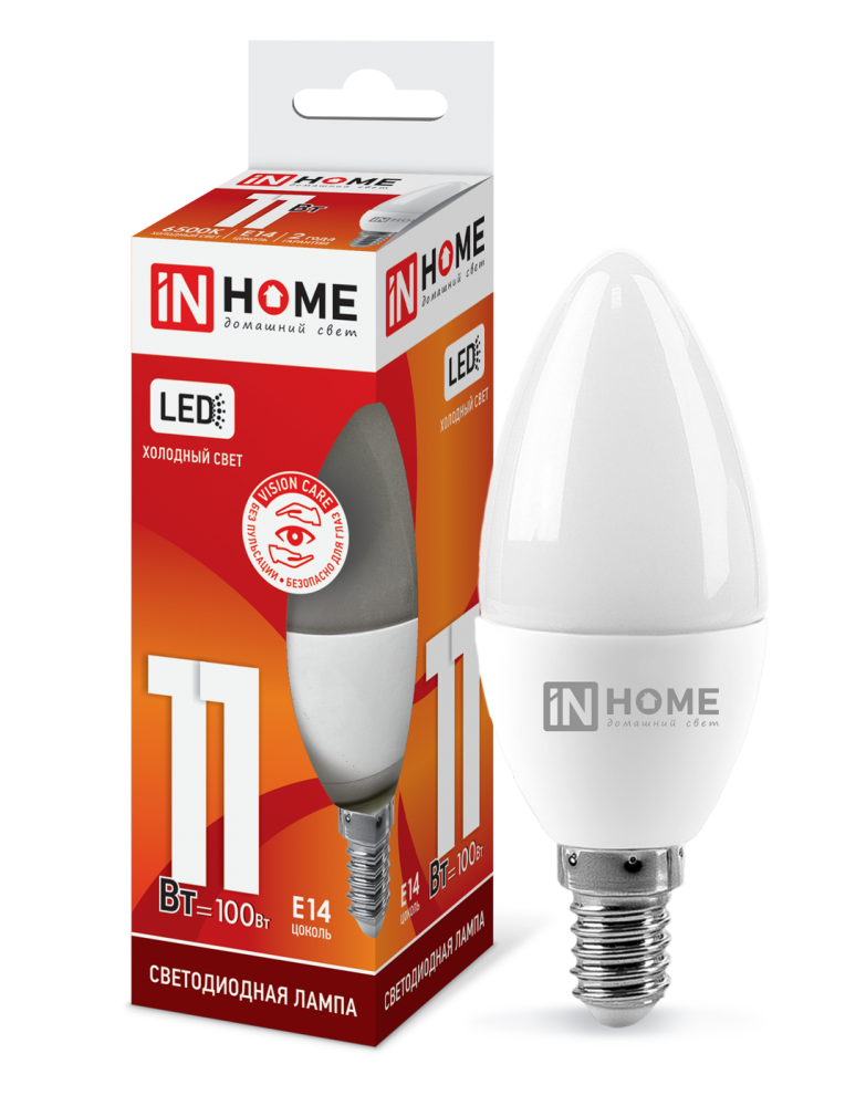 Лампа светодиодная LED-СВЕЧА-VC 11Вт 230В Е14 6500К 990Лм IN HOME