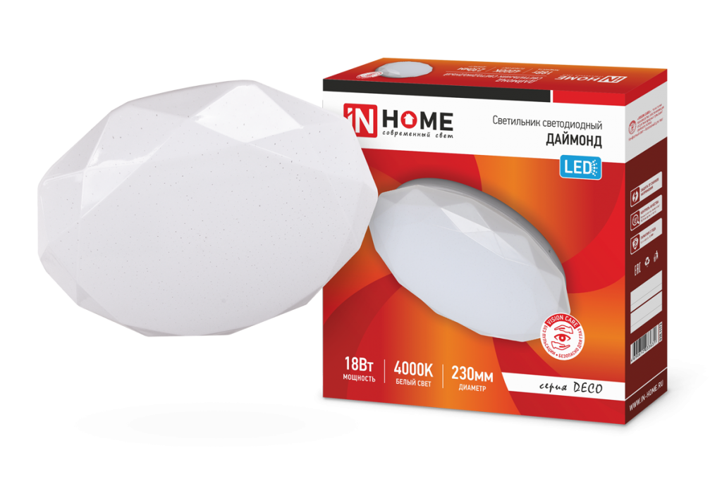 Светильник светодиодный серии DECO 18Вт 230В 4000К 1170лм 230х55мм ДАЙМОНД IN HOME