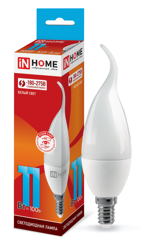 Лампа светодиодная LED-СВЕЧА НА ВЕТРУ-VC 11Вт 230В Е14 4000К 990Лм IN HOME