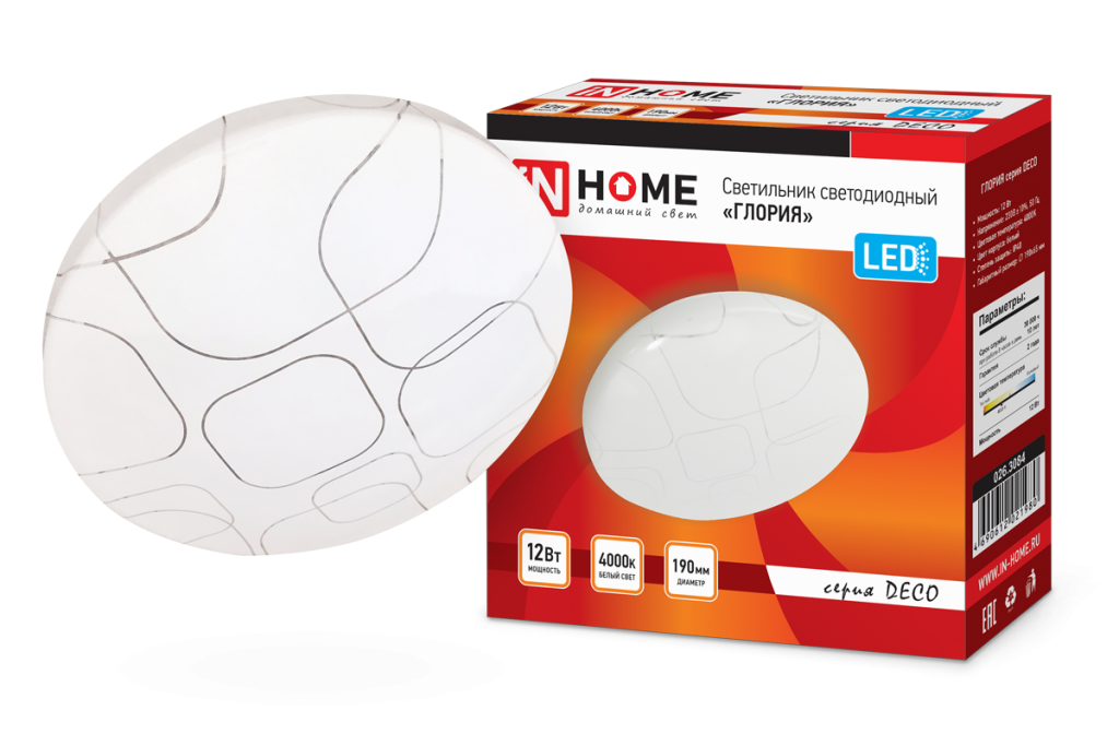 Светильник светодиодный серии DECO 12Вт 230В 4000К 780лм 190х65мм ГЛОРИЯ IN HOME