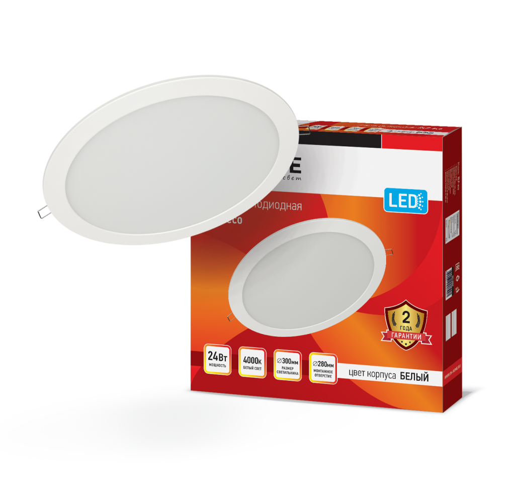 Панель светодиодная встраиваемая круглая RLP-eco 24Вт 230В 4000К 1440Лм 300мм белая IP40 IN HOME