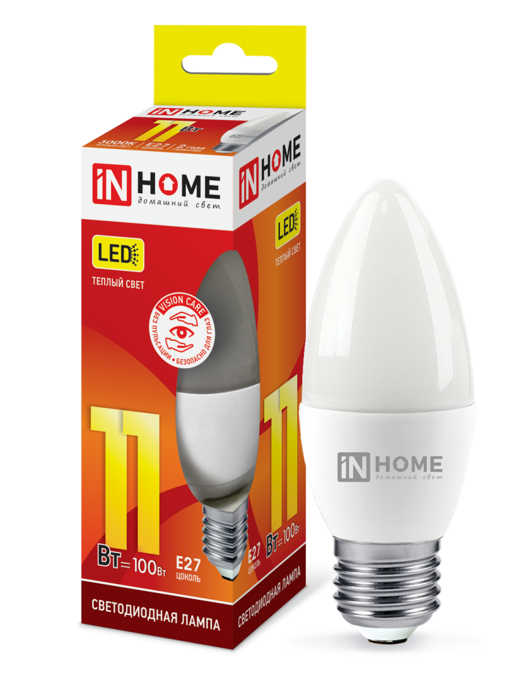 Лампа светодиодная LED-СВЕЧА-VC 11Вт 230В Е27 3000К 990Лм IN HOME