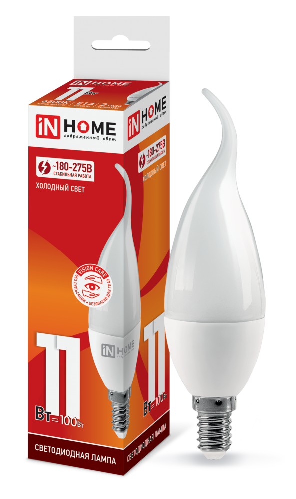 Лампа светодиодная LED-СВЕЧА НА ВЕТРУ-VC 11Вт 230В Е14 6500К 990Лм IN HOME