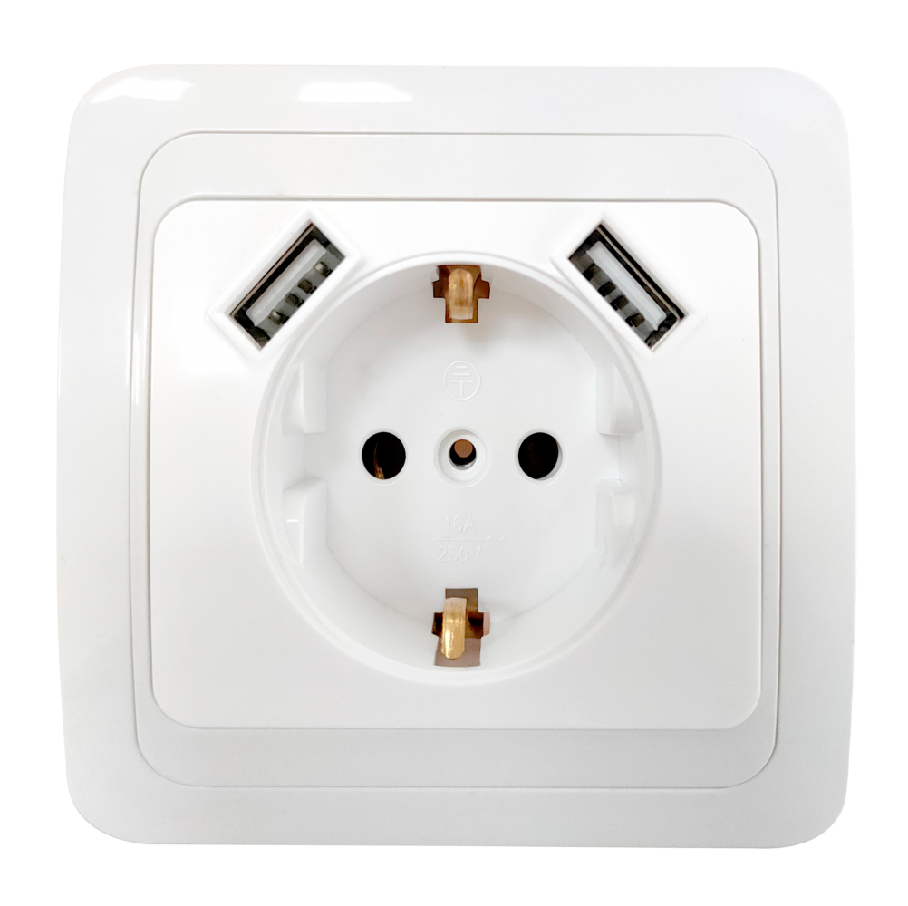 Розетка одинарная с заземлением CLASSICO с двумя USB белая 2047 IN HOME