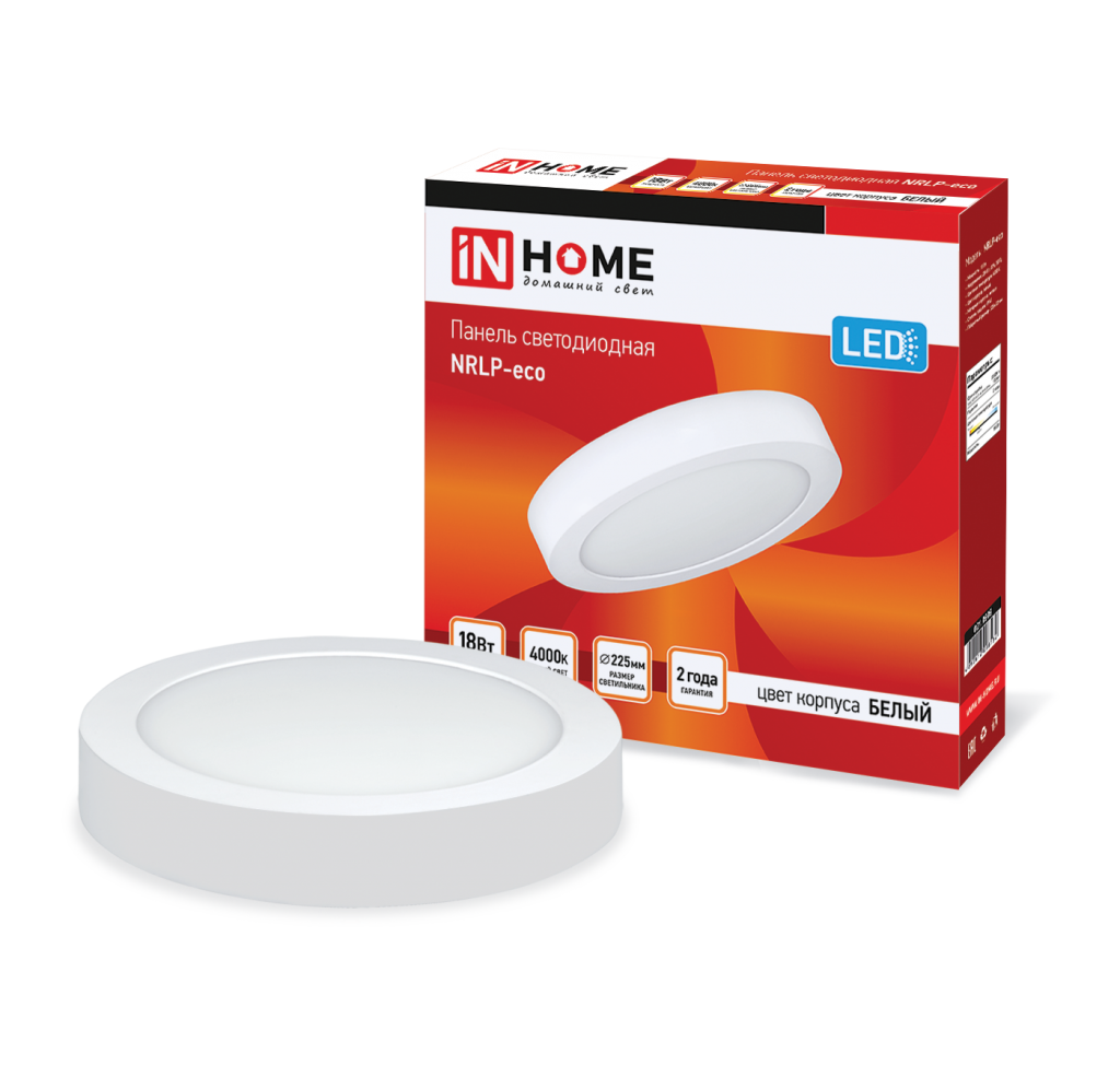 Панель светодиодная накладная круглая NRLP-eco 18Вт 230В 4000К 1260Лм 225мм белая IP40 IN HOME