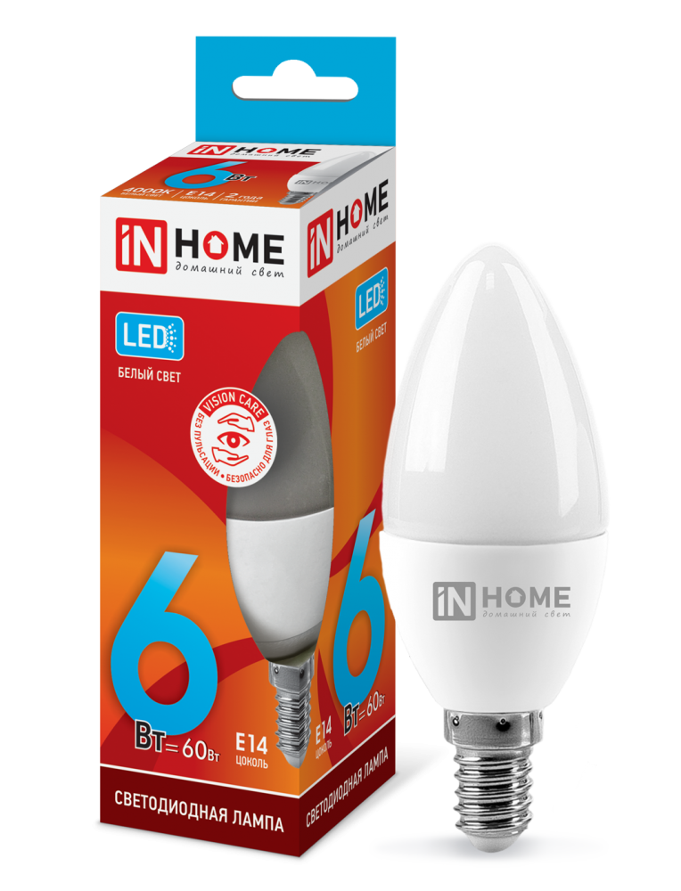 Лампа светодиодная LED-СВЕЧА-VC 6Вт 230В Е14 4000К 540Лм IN HOME