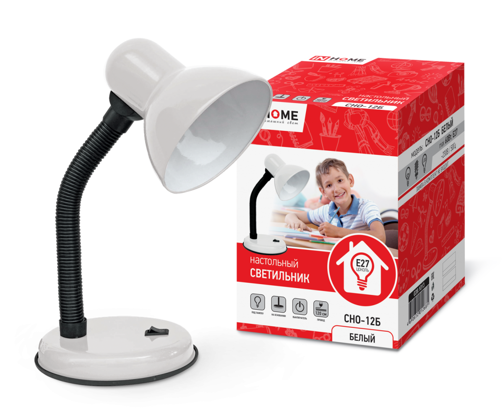 Светильник настольный под лампу СНО-12Б на основании 60Вт E27 БЕЛЫЙ (коробка) IN HOME