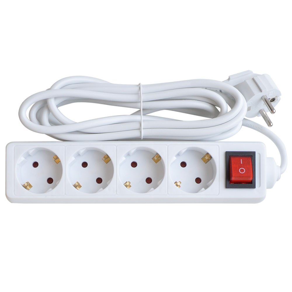 Удлинитель 4GS-3-SMART четырехместный c выключателем 10А с заземлением 3м 8443 IN HOME