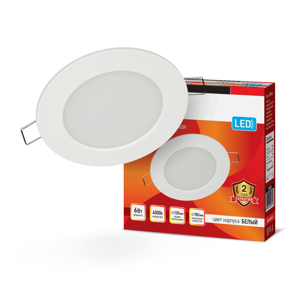 Панель светодиодная встраиваемая круглая RLP-eco 6Вт 230В 4000К 420Лм 120мм белая IP40 IN HOME