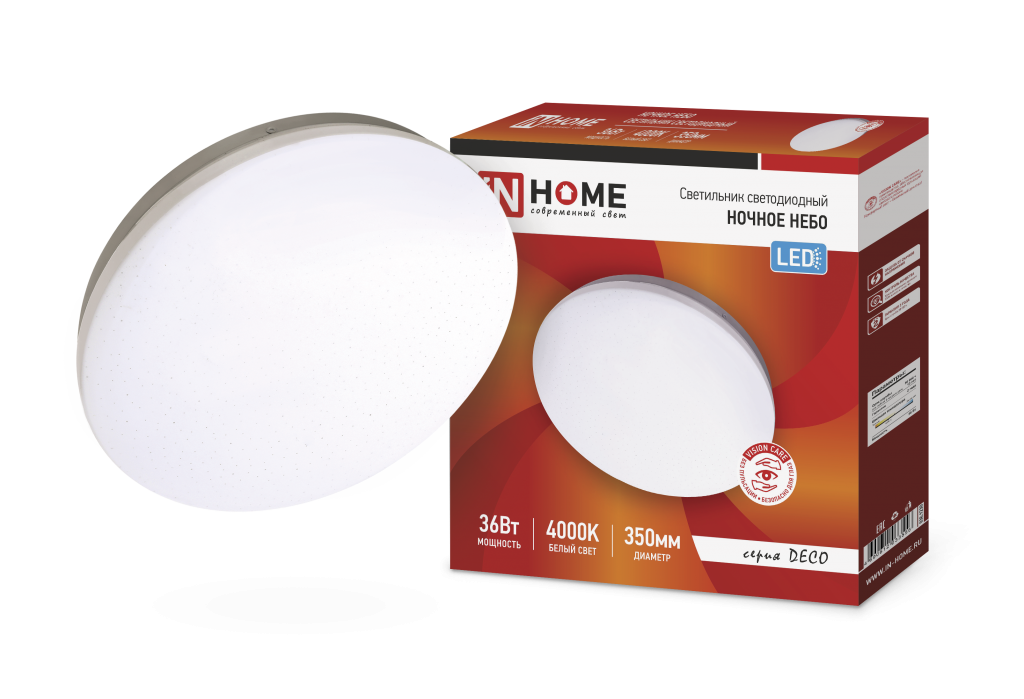 Светильник светодиодный серии DECO 36Вт 230В 4000К 2340лм 350х55мм НОЧНОЕ НЕБО IN HOME