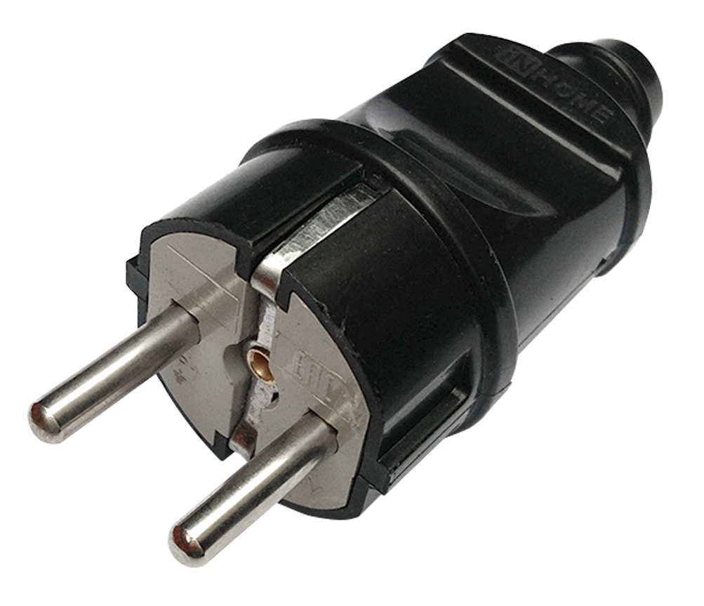 Вилка прямая с заземлением 16А черная 4240 IN HOME