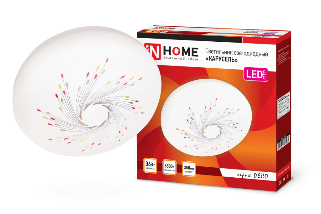 Светильник светодиодный серии DECO 36Вт 230В 6500К 2340лм 350х55мм КАРУСЕЛЬ IN HOME
