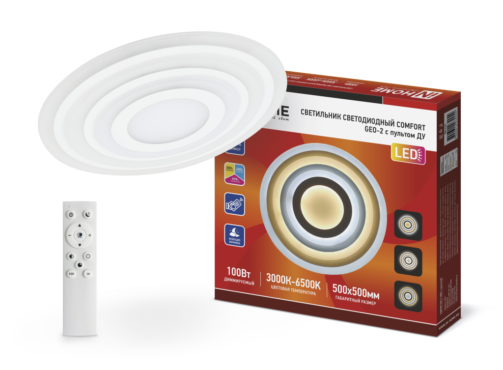 Светильник светодиодный COMFORT GEO-2 100Вт 230В 3000-6500К 7000Лм 500x55мм с пультом ДУ IN HOME