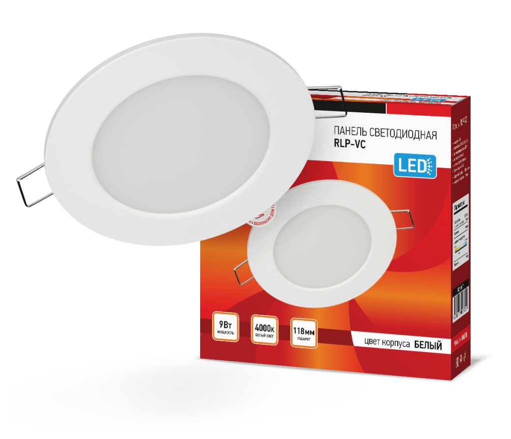 Панель светодиодная встраиваемая круглая RLP-VC 9Вт 230В 4000К 630Лм 118мм белая IP40 IN HOME