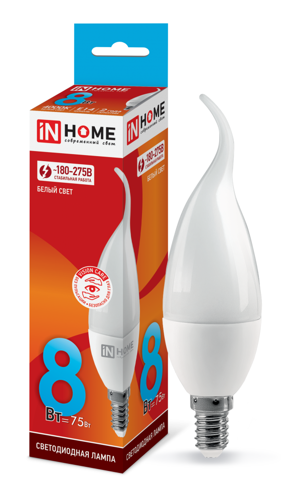 Лампа светодиодная LED-СВЕЧА НА ВЕТРУ-VC 8Вт 230В Е14 4000К 720Лм IN HOME