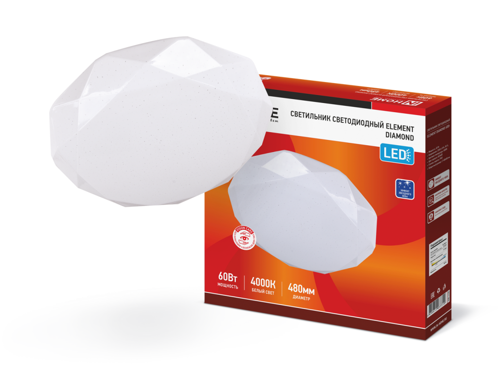 Светильник светодиодный ELEMENT DIAMOND 60Вт 230В 4000K 4800Лм 480x80мм IN HOME